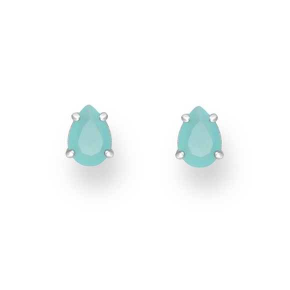 Jewelry - Dainty Sterling Silver Turquoise Cubic Zirconia Teardrop Prong Set Stud Earrings